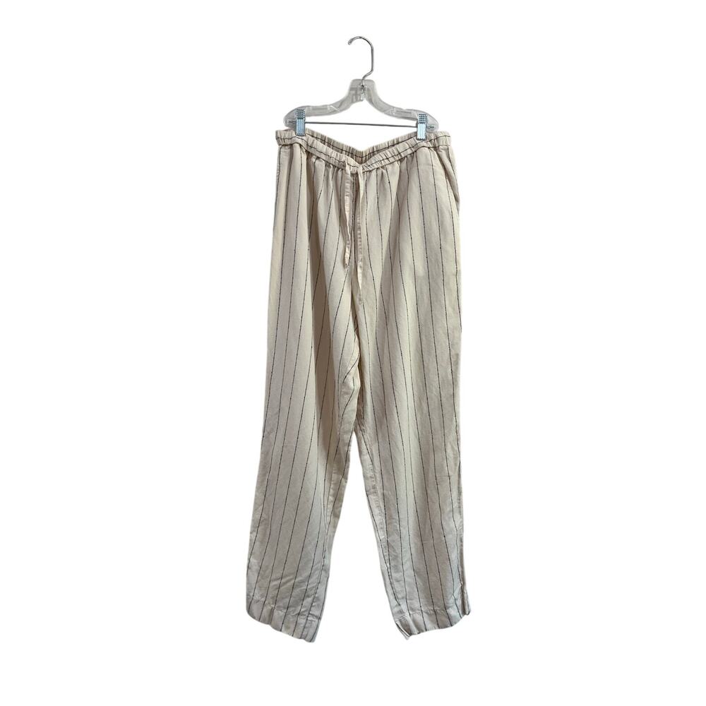 Haven Well Within Beige Striped Tencel Linen Blend Pull On Straight Leg Pants M